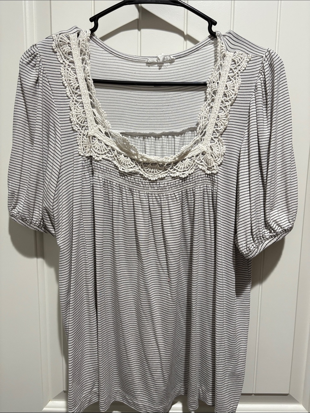 Maurices Cream Lace-Trim Striped Square Neck Top - White/Black